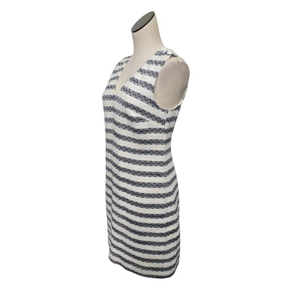 J. Crew Striped Tweed Sheath White Blue Nautical Dress Size 4 V Neck Office - Picture 7 of 9